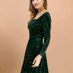 Allegra K Women's Stars Square Neck Vintage Velvet Mini Dress