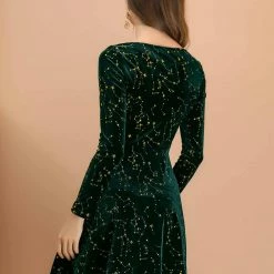 Allegra K Women's Stars Square Neck Vintage Velvet Mini Dress