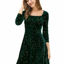 Allegra K Women's Stars Square Neck Vintage Velvet Mini Dress