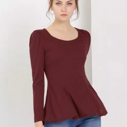 Allegra K Women's Long Sleeves Scoop Neck Casual Peplum Shirt 125 Allegra K Women's Long Sleeves Scoop Neck Casual Peplum Shirt