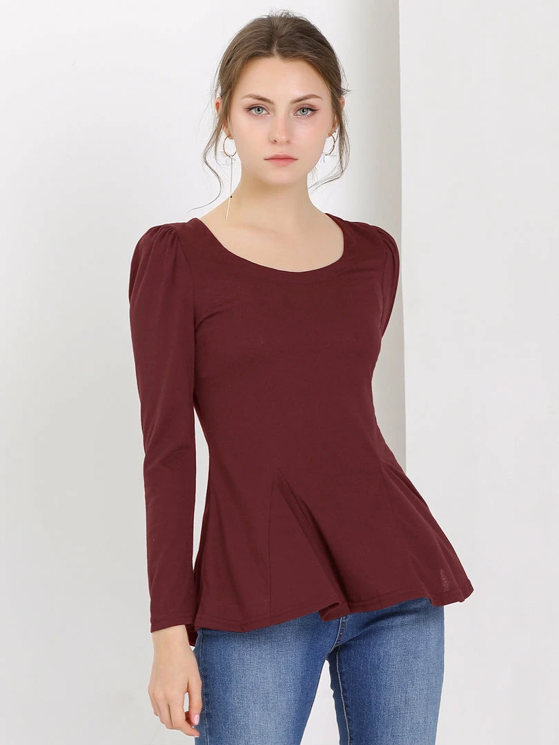 Allegra K Women's Long Sleeves Scoop Neck Casual Peplum Shirt 53 Allegra K Women's Long Sleeves Scoop Neck Casual Peplum Shirt