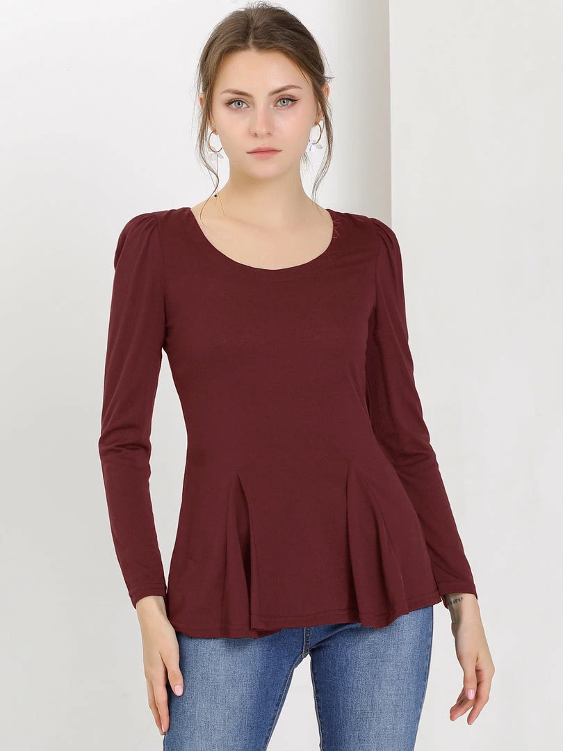 Allegra K Women's Long Sleeves Scoop Neck Casual Peplum Shirt 54 Allegra K Women's Long Sleeves Scoop Neck Casual Peplum Shirt