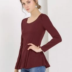 Allegra K Women's Long Sleeves Scoop Neck Casual Peplum Shirt 127 Allegra K Women's Long Sleeves Scoop Neck Casual Peplum Shirt