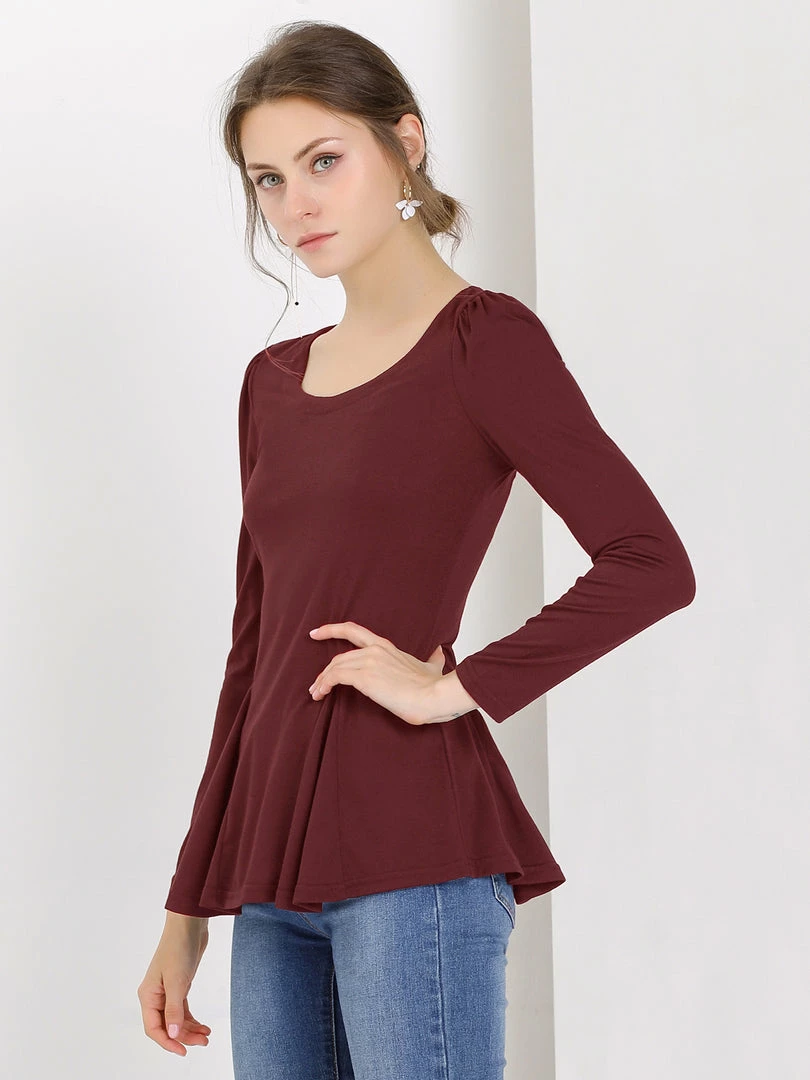 Allegra K Women's Long Sleeves Scoop Neck Casual Peplum Shirt 55 Allegra K Women's Long Sleeves Scoop Neck Casual Peplum Shirt