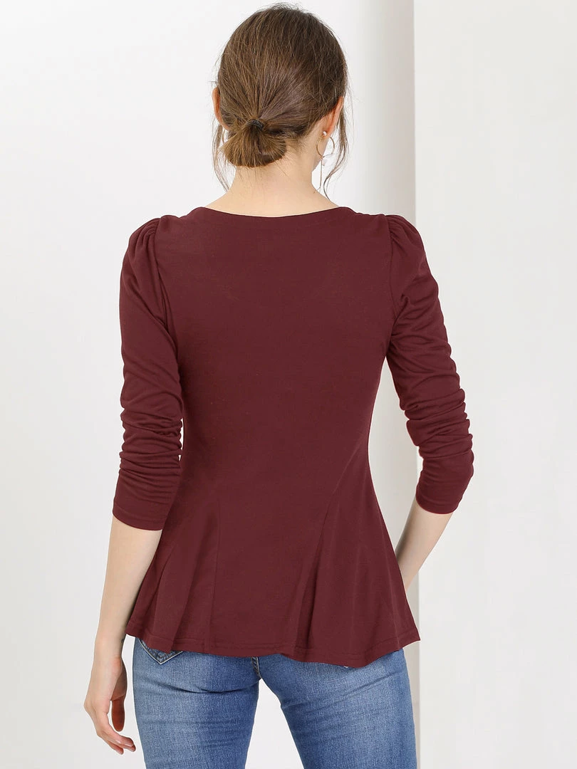 Allegra K Women's Long Sleeves Scoop Neck Casual Peplum Shirt 56 Allegra K Women's Long Sleeves Scoop Neck Casual Peplum Shirt