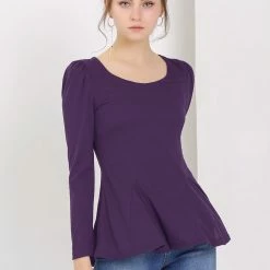 Allegra K Women's Long Sleeves Scoop Neck Casual Peplum Shirt 119 Allegra K Women's Long Sleeves Scoop Neck Casual Peplum Shirt