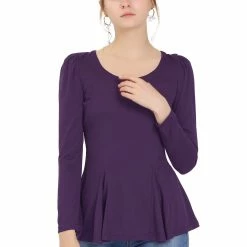 Allegra K Women's Long Sleeves Scoop Neck Casual Peplum Shirt 118 Allegra K Women's Long Sleeves Scoop Neck Casual Peplum Shirt