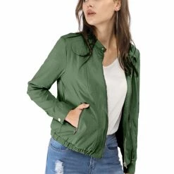 Women Allegra K Stand Collar Lightweight Biker Jacket