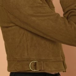 Allegra K Women's Casual Faux Suede Notched Collar Button Up Cropped Jacket With Pockets