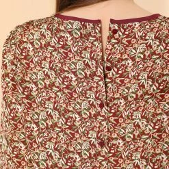 Allegra K Women's Vintage Puff Sleeve Button Down Back Contrast Color Floral Printed Blouse Top