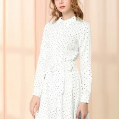Allegra K Women's Polka Dots Long Sleeve Button Up A Line Shirt Dress 37 Allegra K Women's Polka Dots Long Sleeve Button Up A Line Shirt Dress