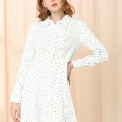 Allegra K Women's Polka Dots Long Sleeve Button Up A Line Shirt Dress 38 Allegra K Women's Polka Dots Long Sleeve Button Up A Line Shirt Dress
