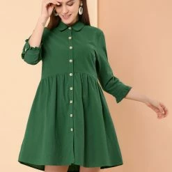 Allegra K Women's 3/4 Sleeve Button Front Flare Mini Shirt Dress 80 Allegra K Women's 3/4 Sleeve Button Front Flare Mini Shirt Dress