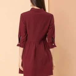 Allegra K Women's 3/4 Sleeve Button Front Flare Mini Shirt Dress 75 Allegra K Women's 3/4 Sleeve Button Front Flare Mini Shirt Dress