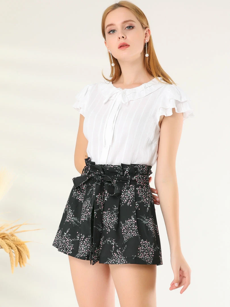 Allegra K Women's High Waist Wide Leg Belted Floral Shorts 11 Allegra K Women's High Waist Wide Leg Belted Floral Shorts