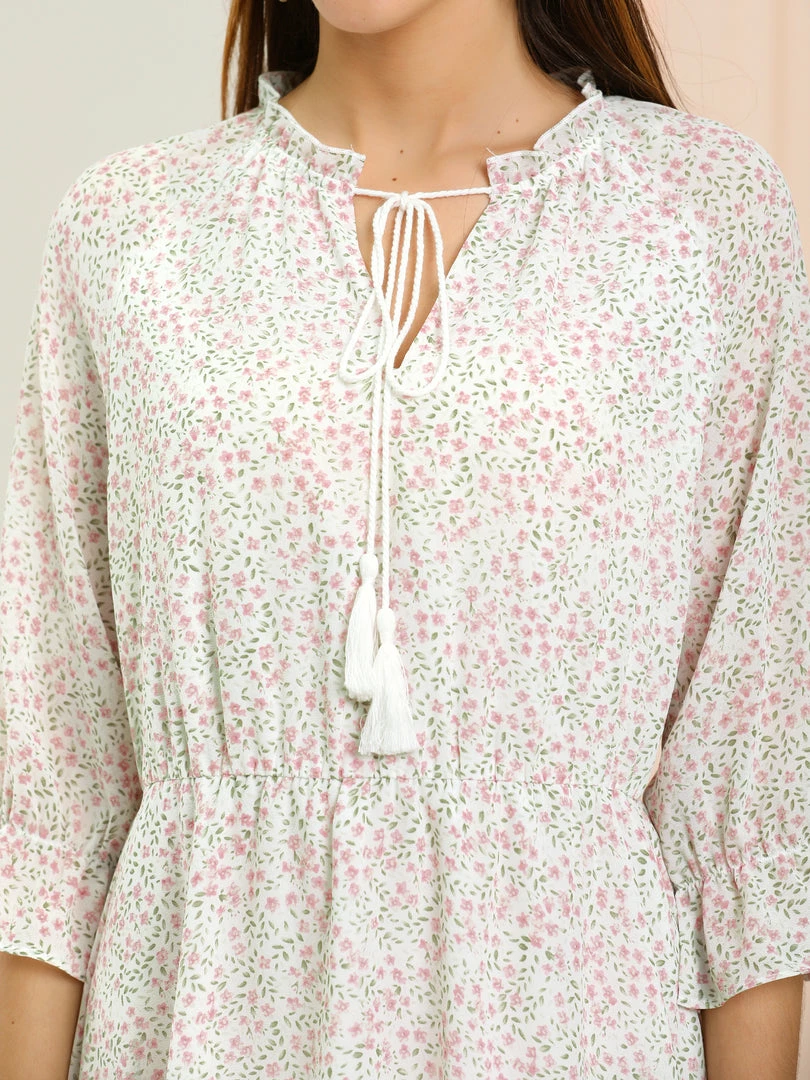Allegra K Women's Tassel Tie Neck 3/4 Ruffle Sleeve Floral Chiffon A-Line Mini Dress 10 Allegra K Women's Tassel Tie Neck 3/4 Ruffle Sleeve Floral Chiffon A-Line Mini Dress