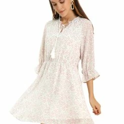 Allegra K Women's Tassel Tie Neck 3/4 Ruffle Sleeve Floral Chiffon A-Line Mini Dress 20 Allegra K Women's Tassel Tie Neck 3/4 Ruffle Sleeve Floral Chiffon A-Line Mini Dress