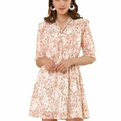 Allegra K Women's Floral V Neck Flowy Belt Short Sleeve Elastic Waist Elegant Dress 10 Allegra K Women's Floral V Neck Flowy Belt Short Sleeve Elastic Waist Elegant Dress
