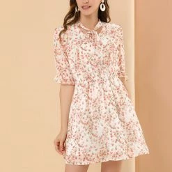 Allegra K Women's Floral V Neck Flowy Belt Short Sleeve Elastic Waist Elegant Dress 11 Allegra K Women's Floral V Neck Flowy Belt Short Sleeve Elastic Waist Elegant Dress
