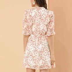 Allegra K Women's Floral V Neck Flowy Belt Short Sleeve Elastic Waist Elegant Dress 12 Allegra K Women's Floral V Neck Flowy Belt Short Sleeve Elastic Waist Elegant Dress