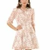 Allegra K Women's Floral V Neck Flowy Belt Short Sleeve Elastic Waist Elegant Dress 1 Allegra K Women's Floral V Neck Flowy Belt Short Sleeve Elastic Waist Elegant Dress