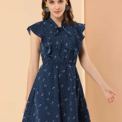 Allegra K Women's Ruffle Sleeve Polka Dots Dresses Tie Neck Summer A Line Dress 21 Allegra K Women's Ruffle Sleeve Polka Dots Dresses Tie Neck Summer A Line Dress