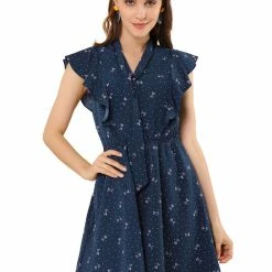 Allegra K Women's Ruffle Sleeve Polka Dots Dresses Tie Neck Summer A Line Dress 20 Allegra K Women's Ruffle Sleeve Polka Dots Dresses Tie Neck Summer A Line Dress