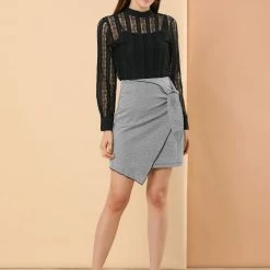 Allegra K Women's Lace Top Blouse Long Sleeve Stand Collar Floral Vintage Shirt