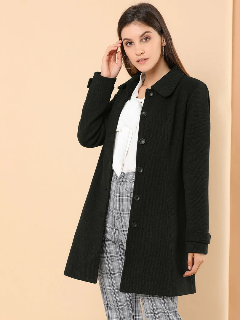 Allegra K Women's Peter Pan Collar Single Breasted Overcoat Winter Long Coat 23 Allegra K Women's Peter Pan Collar Single Breasted Overcoat Winter Long Coat