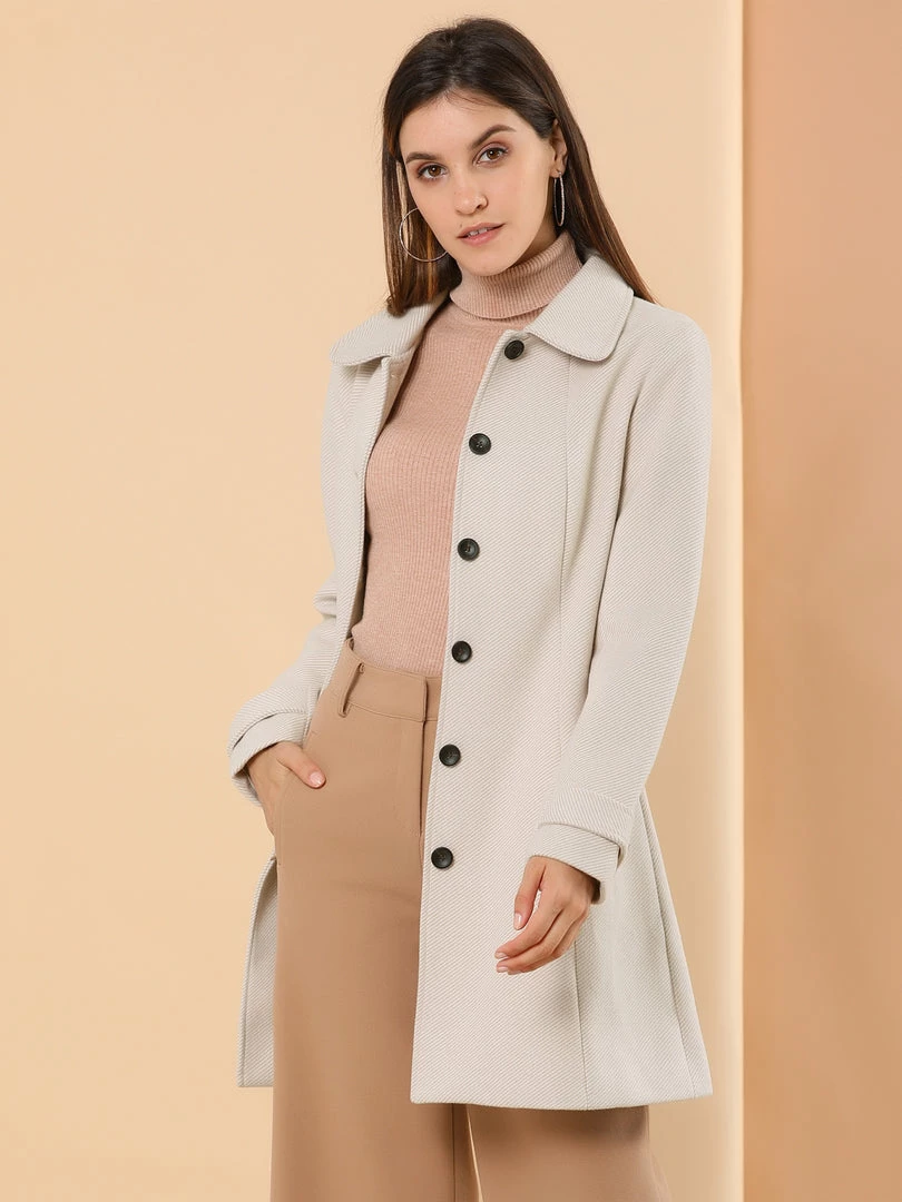 Allegra K Women's Peter Pan Collar Single Breasted Overcoat Winter Long Coat 17 Allegra K Women's Peter Pan Collar Single Breasted Overcoat Winter Long Coat