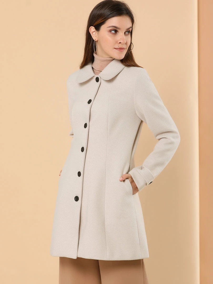 Allegra K Women's Peter Pan Collar Single Breasted Overcoat Winter Long Coat 18 Allegra K Women's Peter Pan Collar Single Breasted Overcoat Winter Long Coat