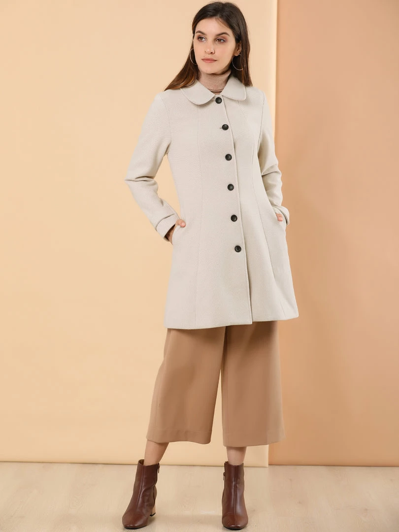 Allegra K Women's Peter Pan Collar Single Breasted Overcoat Winter Long Coat 19 Allegra K Women's Peter Pan Collar Single Breasted Overcoat Winter Long Coat