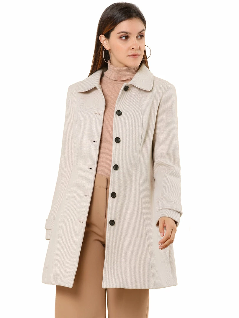 Allegra K Women's Peter Pan Collar Single Breasted Overcoat Winter Long Coat 16 Allegra K Women's Peter Pan Collar Single Breasted Overcoat Winter Long Coat