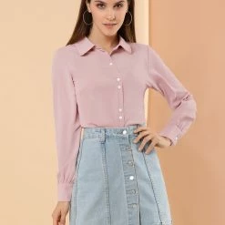 Allegra K Women's Contrast Color Work Office Bow Tie Peter Pan Collar Shirt