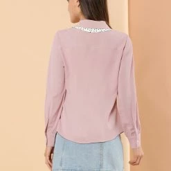 Allegra K Women's Contrast Color Work Office Bow Tie Peter Pan Collar Shirt