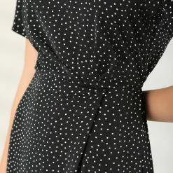 Allegra K Women's Polka Dots Vintage Round Neck Elastic Waist Back Split Fit And Flare Dress