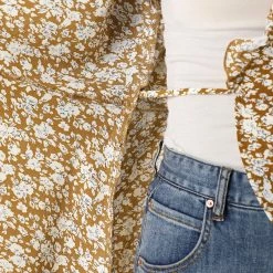 Allegra K Floral Print Crossover Ruffle V Neck Self Tie Wrap Peplum Top Women