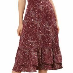 Allegra K Women's Printed Elastic Waist Tiered Ruffle Hem Flowy Midi Skirt