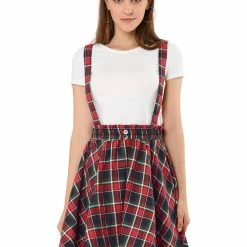 Allegra K Women's Tartan Plaid Button Decor Flare Skater Suspender Skirt 72 Allegra K Women's Tartan Plaid Button Decor Flare Skater Suspender Skirt