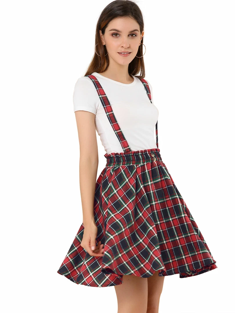 Allegra K Women's Tartan Plaid Button Decor Flare Skater Suspender Skirt 30 Allegra K Women's Tartan Plaid Button Decor Flare Skater Suspender Skirt