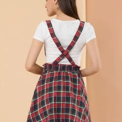 Allegra K Women's Tartan Plaid Button Decor Flare Skater Suspender Skirt 75 Allegra K Women's Tartan Plaid Button Decor Flare Skater Suspender Skirt
