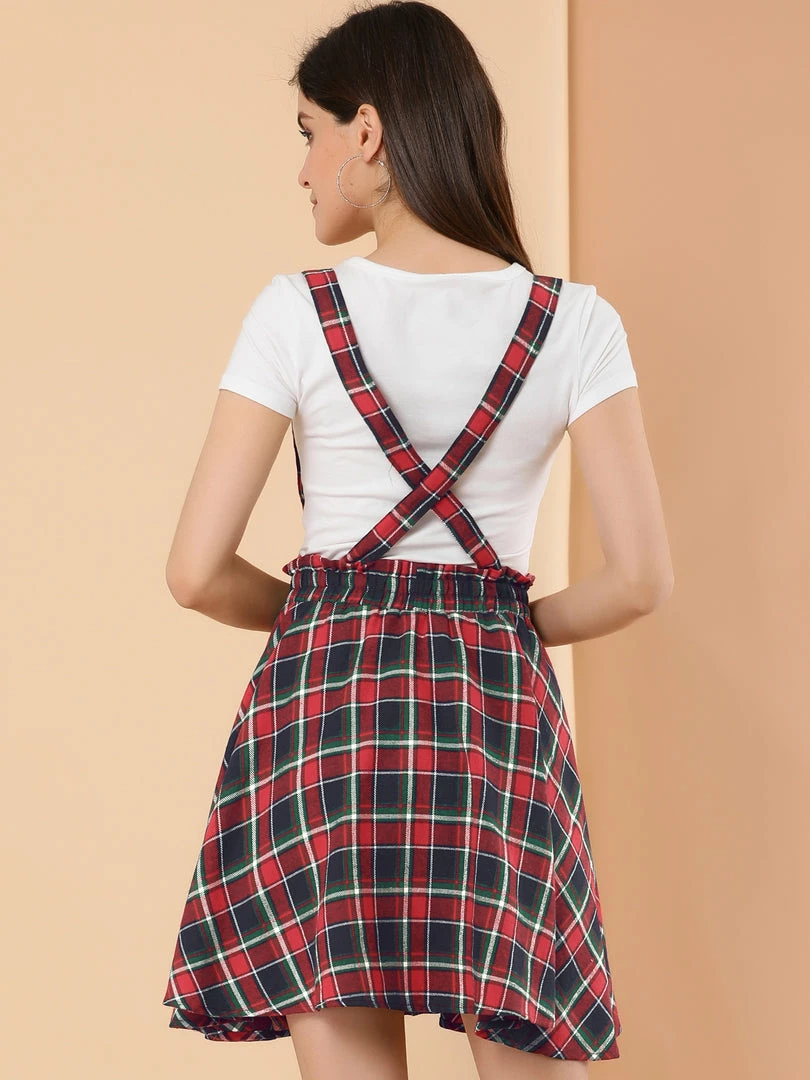 Allegra K Women's Tartan Plaid Button Decor Flare Skater Suspender Skirt 32 Allegra K Women's Tartan Plaid Button Decor Flare Skater Suspender Skirt