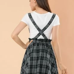 Allegra K Women's Tartan Plaid Button Decor Flare Skater Suspender Skirt 50 Allegra K Women's Tartan Plaid Button Decor Flare Skater Suspender Skirt
