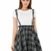 Allegra K Women's Tartan Plaid Button Decor Flare Skater Suspender Skirt