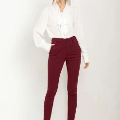 Allegra K Women's Work Solid Pintuck Straight High Waist Slit Hem Pants