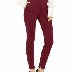 Allegra K Women's Work Solid Pintuck Straight High Waist Slit Hem Pants