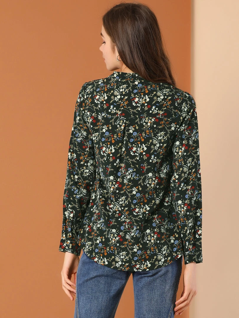 Allegra K Button Down Stand Collar V Neck Long Sleeve Floral Blouse Women 32 Allegra K Button Down Stand Collar V Neck Long Sleeve Floral Blouse Women