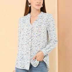 Allegra K Button Down Stand Collar V Neck Long Sleeve Floral Blouse Women 72 Allegra K Button Down Stand Collar V Neck Long Sleeve Floral Blouse Women