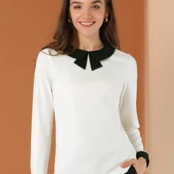 Allegra K Women's Elegant Collar Long Sleeves Work Office Blouse Top