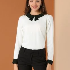Allegra K Women's Elegant Collar Long Sleeves Work Office Blouse Top